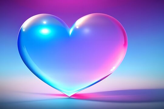 Heart shaped soap bubble on a blue and pink background, made with generative ai