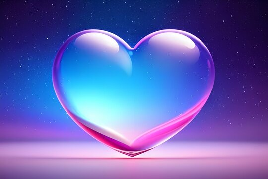 Shiny Heart Shaped Soap Bubble with the night sky full of stars in the background, made with generative ai