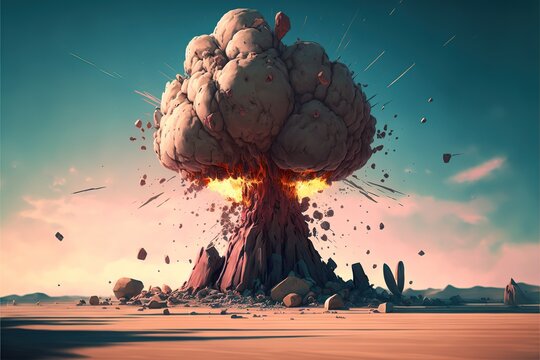 Created with Generative AI technology. ?olcano explosion at the desert