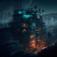Cyberpunk Landscape of Los Angeles, modern city created with Generative AI Technology