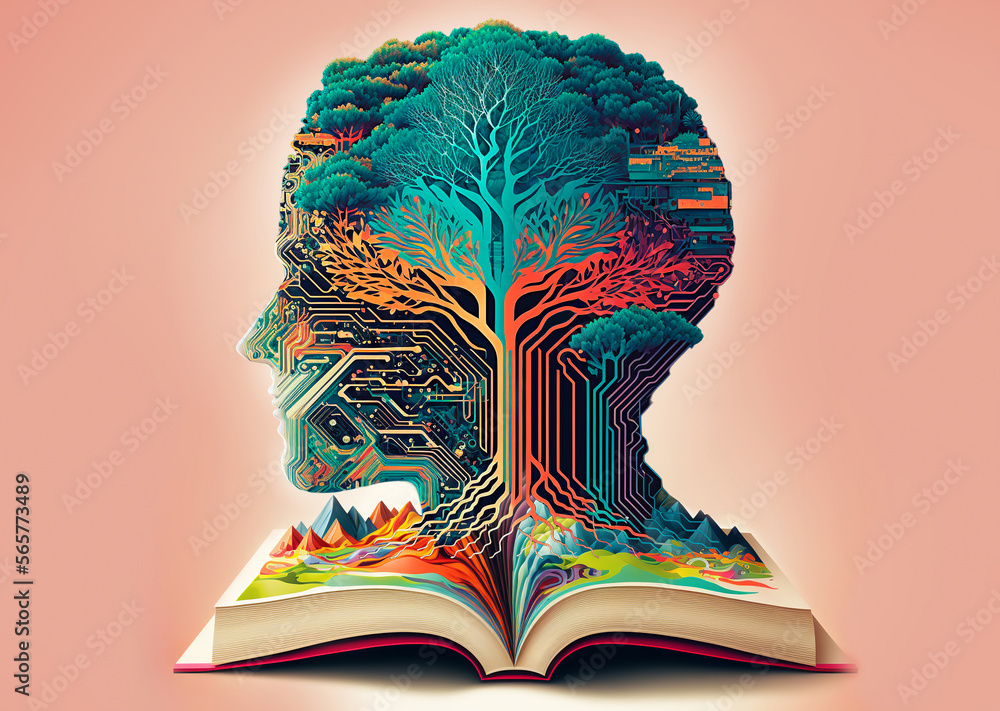 Wall mural knowledge arising from learning in the human head, skills arising from learning from artificial inte