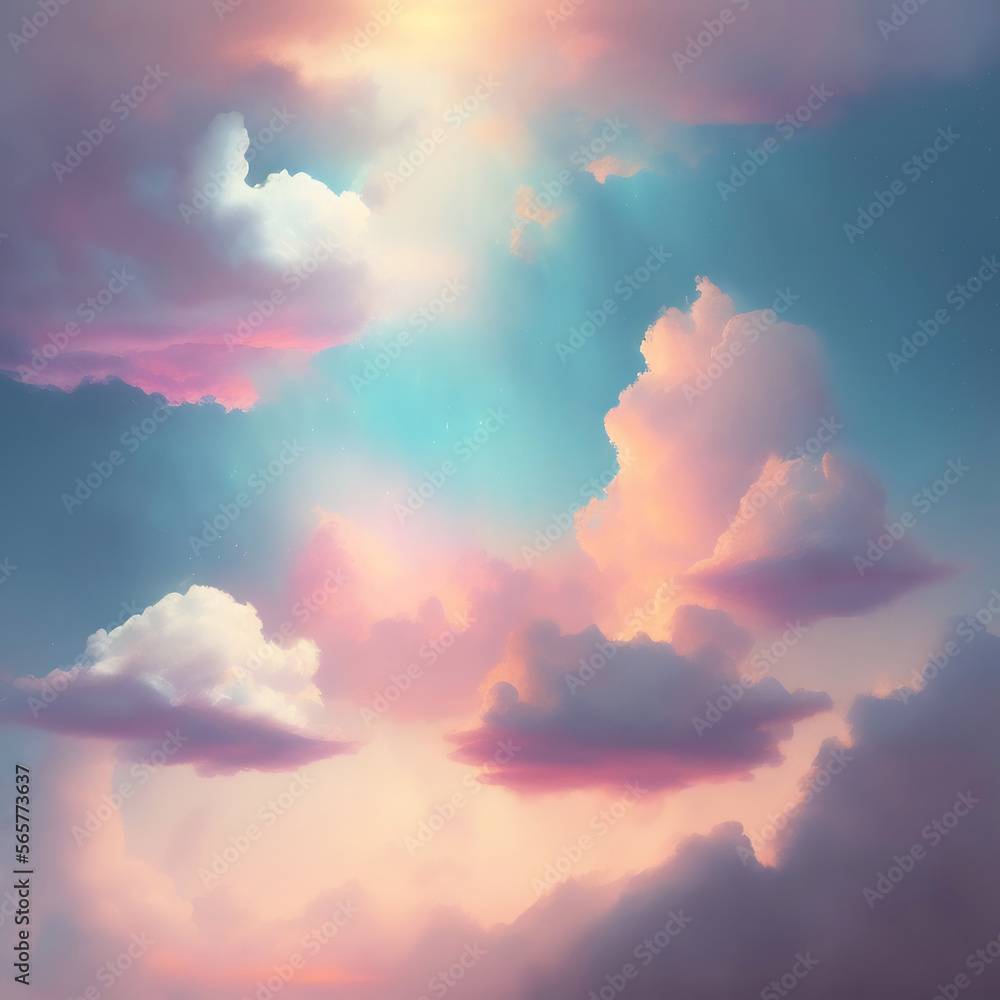 Wall mural generative ai: beautiful sky and clouds in soft pastel color. soft cloud in the sky background