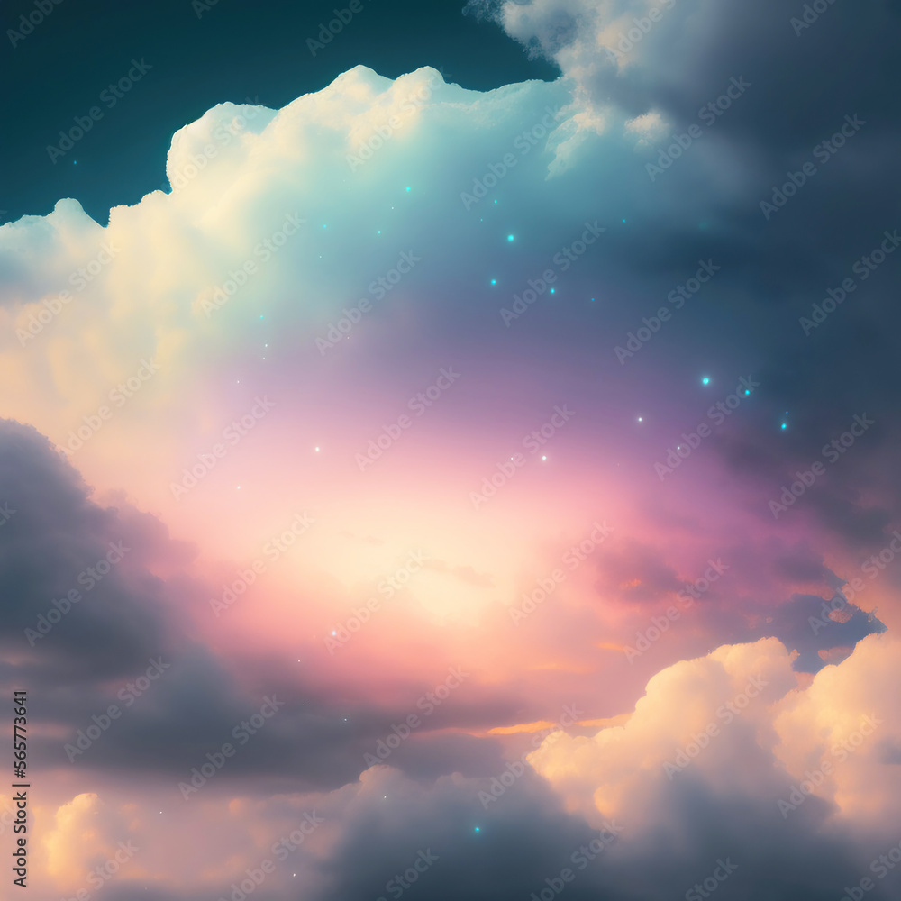 Wall mural generative ai: beautiful sky and clouds in soft pastel color. soft cloud in the sky background