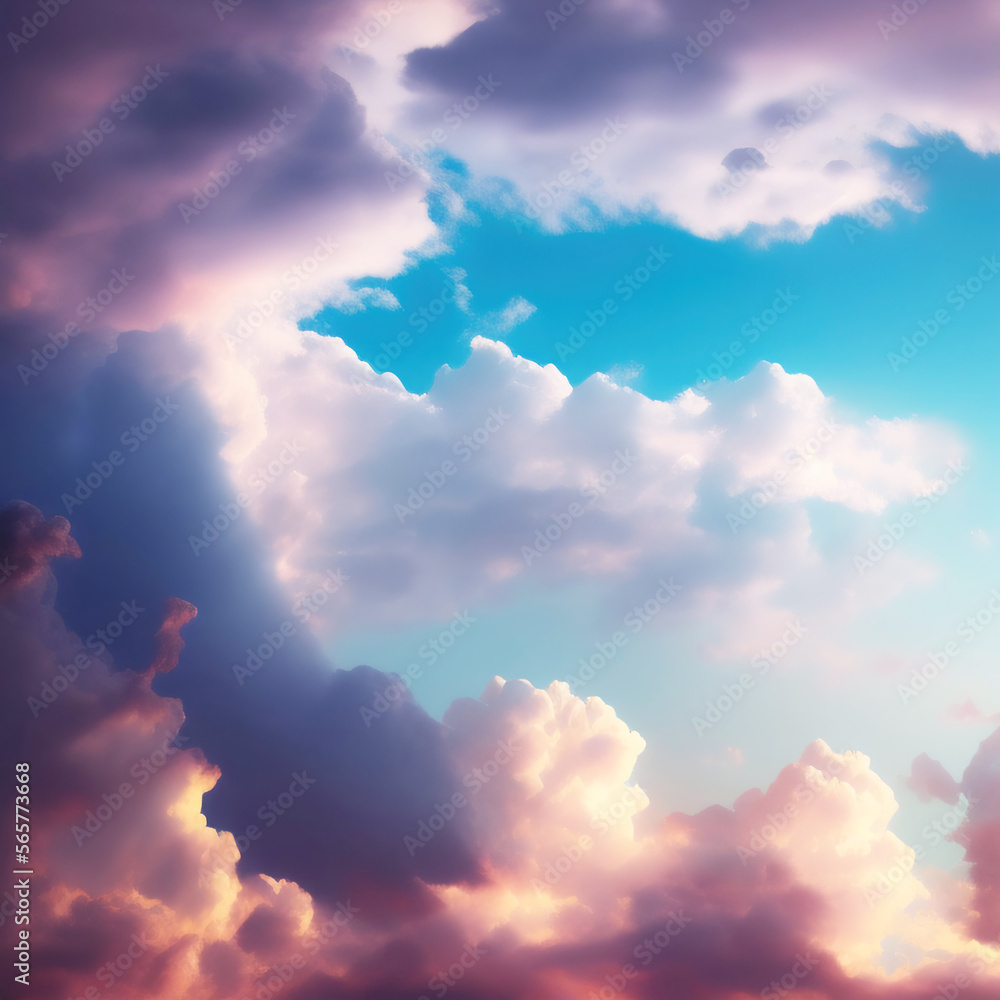 Wall mural generative ai: beautiful sky and clouds in soft pastel color. soft cloud in the sky background