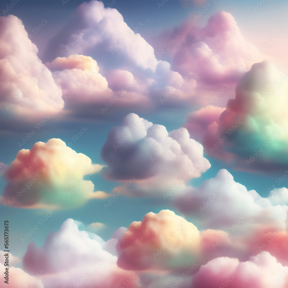 Wall mural generative ai: beautiful sky and clouds in soft pastel color. soft cloud in the sky background