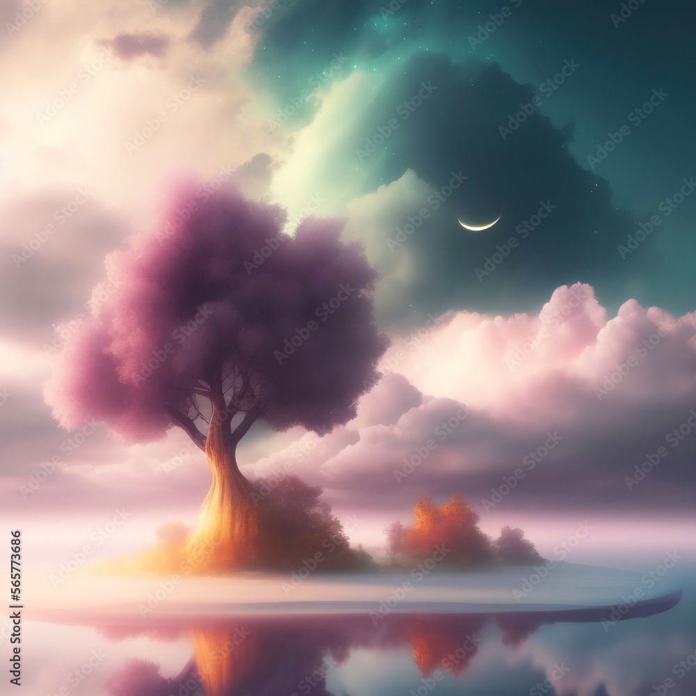 Wall mural generative ai: beautiful sky and clouds in soft pastel color. soft cloud in the sky background