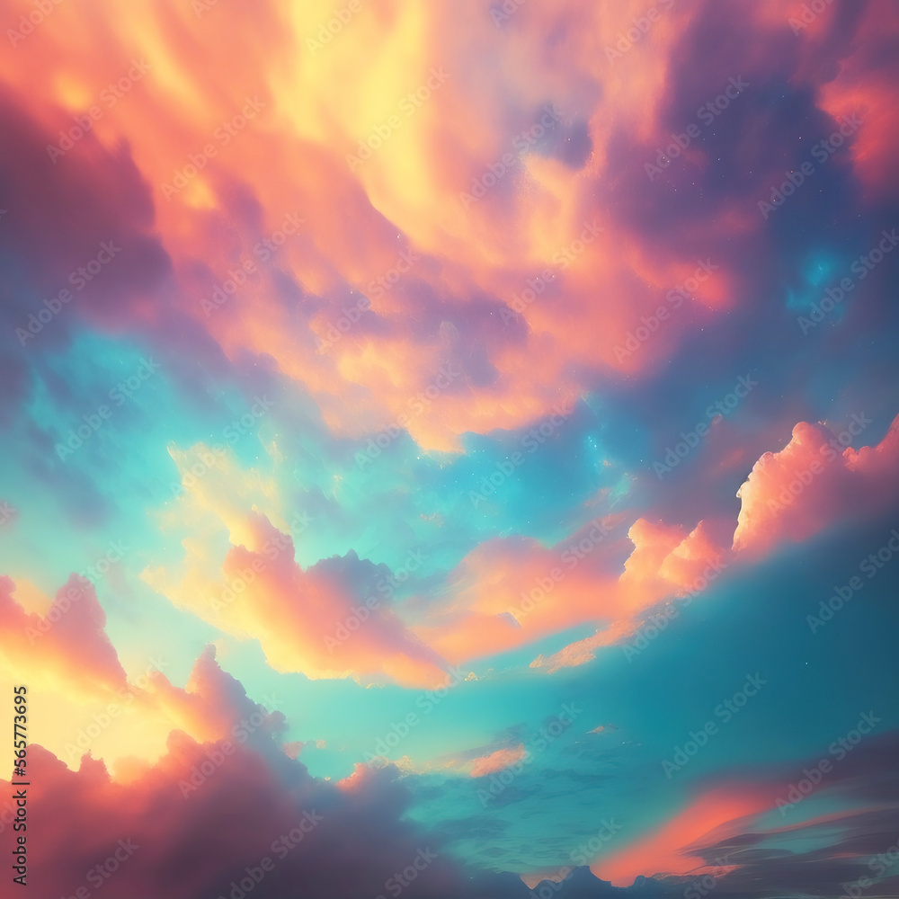 Wall mural generative ai: beautiful sky and clouds in soft pastel color. soft cloud in the sky background
