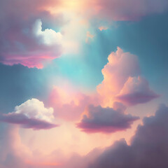 Generative AI: Beautiful sky and clouds in soft pastel color. Soft cloud in the sky background