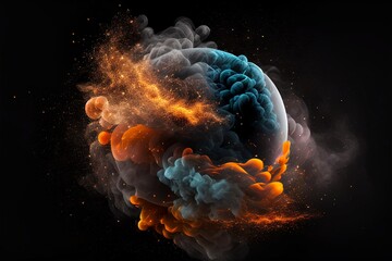 planet of fire and water, magic, colorful smoke