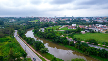 Aerial view of Parque das Águas in Sorocaba, Brazil.