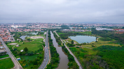 Aerial view of Parque das Águas in Sorocaba, Brazil.