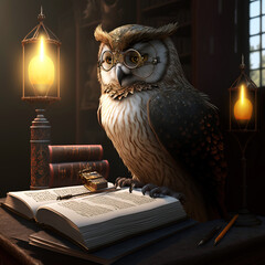 owl reading book- Created with Generative AI Technology