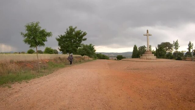 Camino Frances (French Way) - Cross of Santo Toribio next to San Justo de la Vega, province of Le&oacute;n, Castile and Leon, Spain