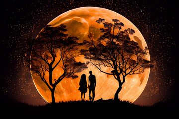 landscape with couple silhouette