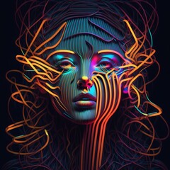 Abstract neon girl line art. Generative Ai
