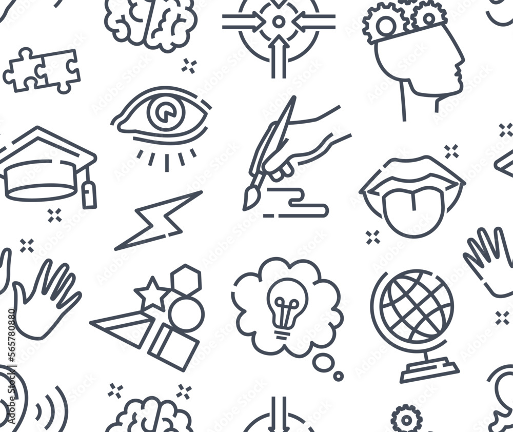 Poster cognitive line seamless pattern. repeating design element for printing on fabric. creativity and art