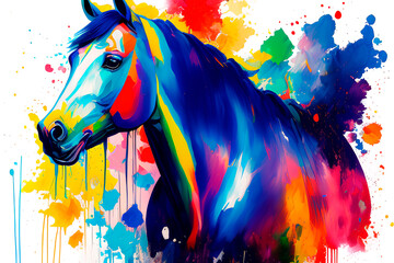Beautiful horse in oil painting style on a white background. Generative AI.