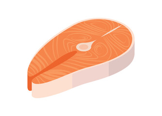 Fish meat concept. Healthy food and health care, vitamins and healthy fats, macronutrients. Natural and organic product. Cafe or restaurant menu. Cartoon isometric vector illustration