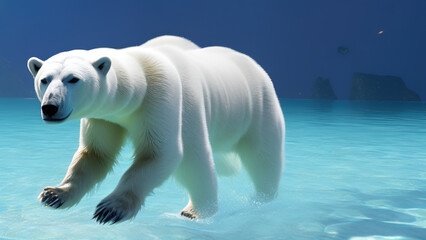 Fototapeta premium polar bear swimming in blue water, white bear, ocean, north pole, Generative AI