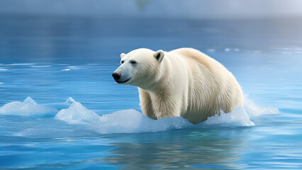Obraz na płótnie Canvas polar bear swimming in blue water, white bear, ocean, north pole, Generative AI