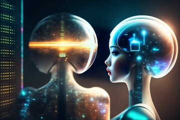 Artificial Intelligence in Action: Humanoid Cyber Girl with Neural Network Processing Big Data in the Digital Brain Era