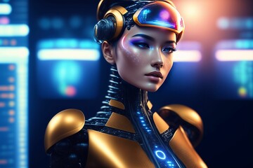 Artificial Intelligence in Action: Humanoid Cyber Girl with Neural Network Processing Big Data in the Digital Brain Era