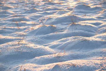 Snow Texture In Cold Temperature at Winter, Top View of the Snow with Sun Rays