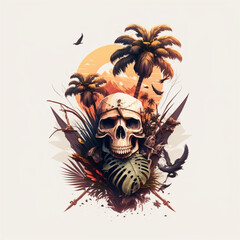 abstract pirate skull for shirt print, generative AI
