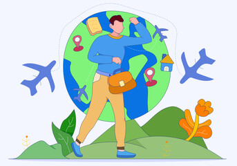 Business Travel Illustration people with hanging briefcase