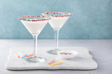 Birthday cake martini with sprinkles on rim