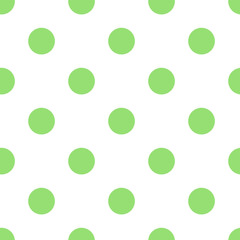 Seamless polka dot green and white pattern. Green Polka dots trendy on white background, tile. For fabric pattern, card, decor, wrapping paper	
