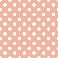 Cute Polka dot seamless pattern in beige and white. Minimal fashionable design. White Polka dots trendy on beige background, tile. For fabric pattern, card, decor, wrapping paper