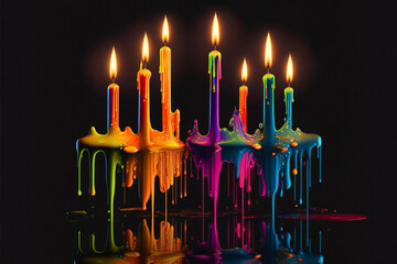 Fototapeta na wymiar Floating Candles Melting Colorful Wax Generative AI