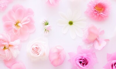 Fototapeta na wymiar flowers on pink background created with generative AI