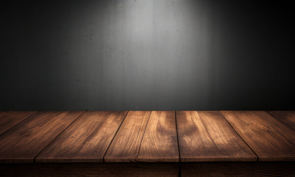 empty room with wooden floor dark background created with generative AI