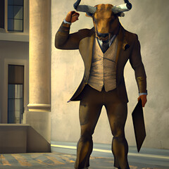 portrait of a bull dressed in a formal business suit, generative ai