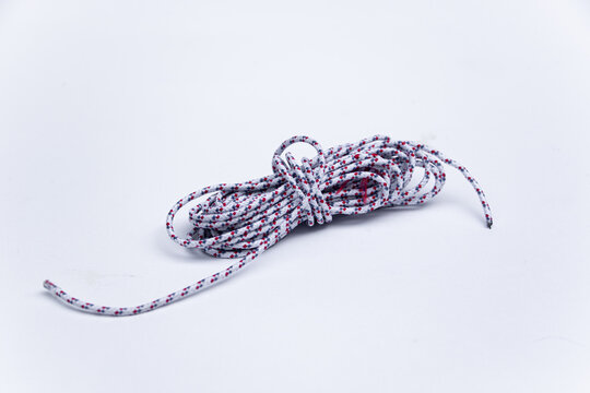 white paracord with red and blue patches, parachute cord 