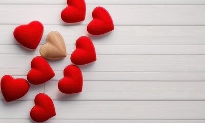 red Heart shapes for valentines day background created with generative AI