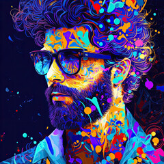 Handsome Man, Abstract Art, Vibrant Generated AI Technology