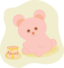 pink teddy bear with barrel of sweet honey