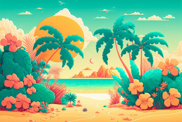 Fototapeta na wymiar Summer Landscape - illustration - Generative AI