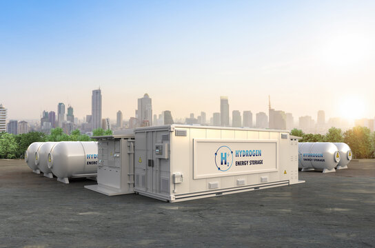 Energy storage system or battery container unit with hydrogen power