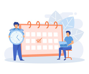 Schedule planning illustration. Characters planning work tasks, filling check list, making schedule using calendar. Business and organization concept. flat vector modern illustration