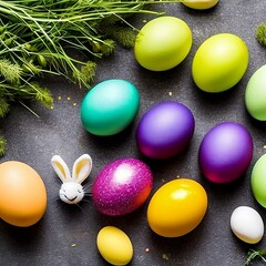 Easter Eggs with Little Bunny, Generative AI