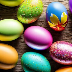 Colorful Shiny Easter Eggs, Generative AI