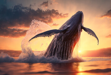 Humpback Whale tail, sunset - Generative AI