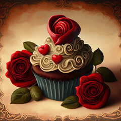 chocolate cake with roses