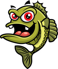 Cute red eyes bass fish open big mouth cartoon character illustration