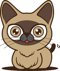 Cartoon cute siamese cat waving tail character illustration