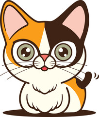 Cartoon cute 3 colours Calico cat waving tail character illustration